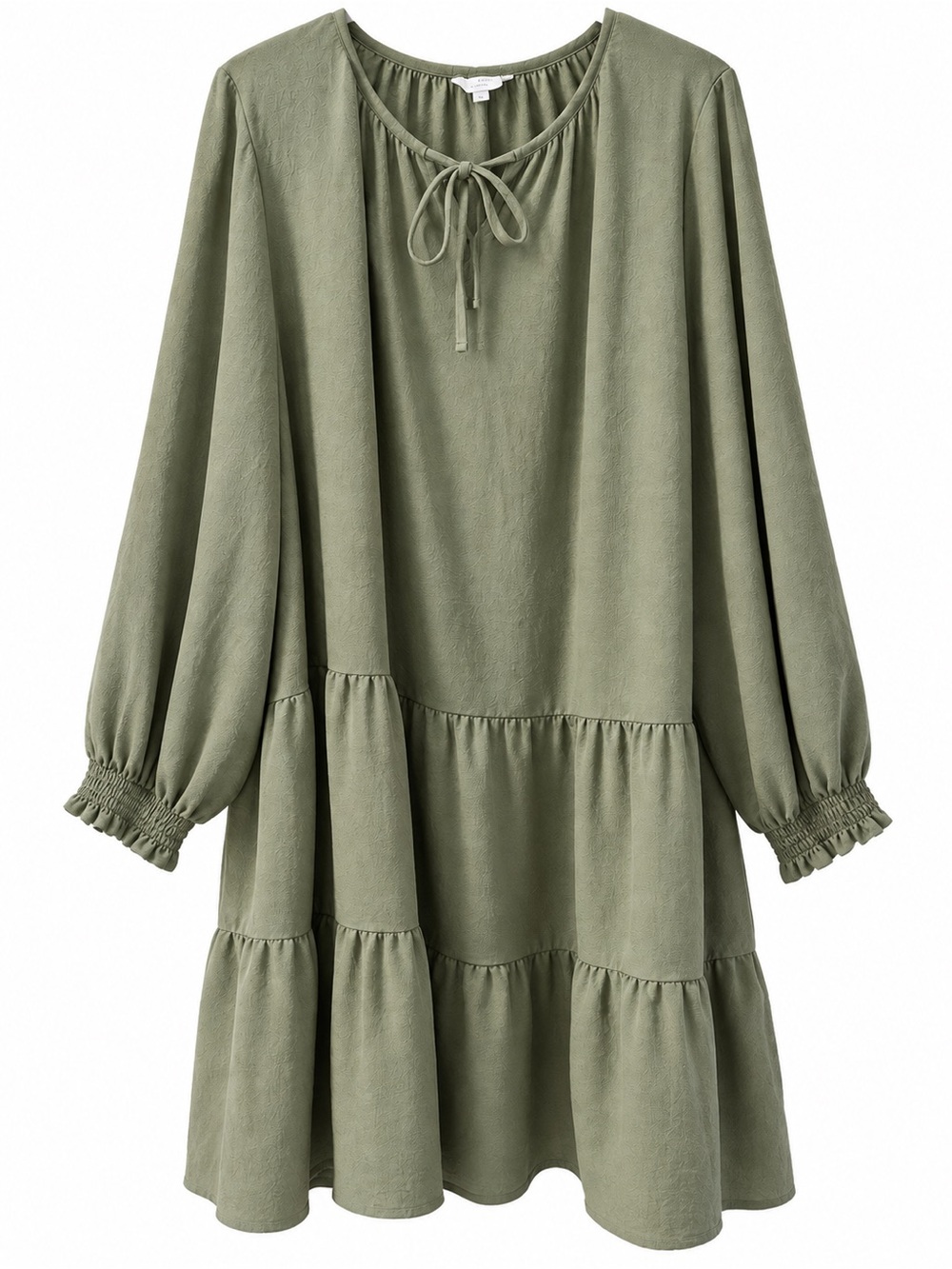 Women's Olive Green Tiered Tie-Neck Tunic